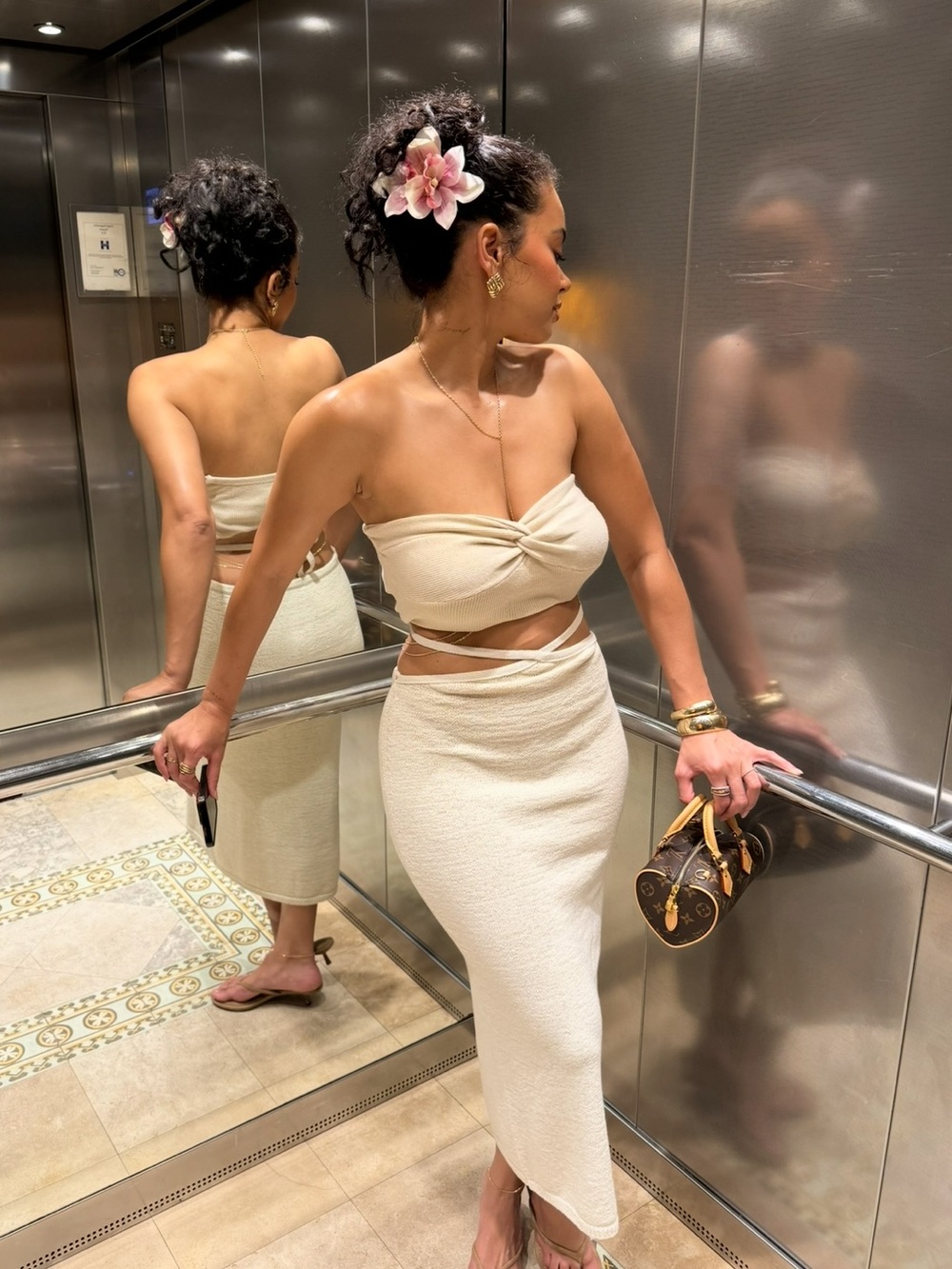 Strapless Twist Knit Tube Top Sweater - Cream